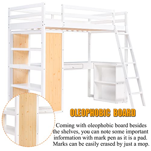 Harper & Bright Designs Twin Size Loft Bed with Desk and Drawer, Wood Twin Loft Bed with Desk,Shelves and Cabinet Underneath, High Loft Bed Twin with Storage for Kids, Boys,Girls,Teens (White,Twin) Harper & Bright Designs