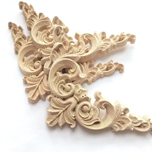 Aiminjey 20 Pcs Decorative Wood Flower Carved Appliques Corner Onlay 3.1 x 3.1 inch DIY Unpainted Solid Wooden Carved Corner Decal for Furniture Aiminjey