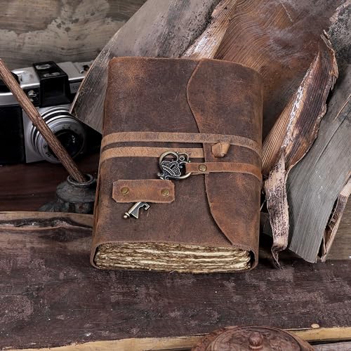 cuero Vintage Leather Journal - Antique Handmade Leather Bound journal with deckle edge paper for Men And Women Diary - Leather Sketchbook - Drawing Journal Notebook - Great Gift (5 by 7 inch) cuero