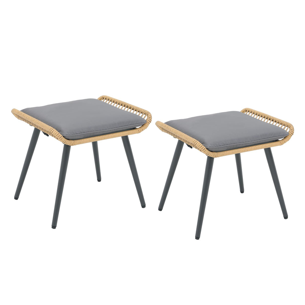 JOIVI Outdoor Wicker Ottoman Set of 2, Patio Rattan Ottomans with Seat Cushions, 2 Pieces Footstool Footrest Seat for Outside Garden, Balcony, Living Room, Gray JOIVI