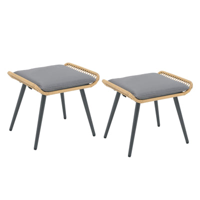 JOIVI Outdoor Wicker Ottoman Set of 2, Patio Rattan Ottomans with Seat Cushions, 2 Pieces Footstool Footrest Seat for Outside Garden, Balcony, Living Room, Gray