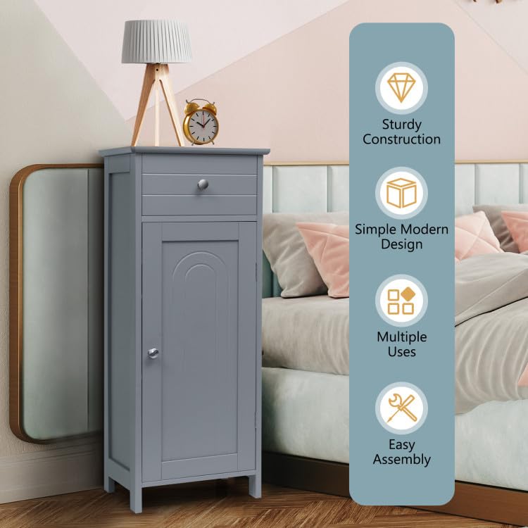 GOFLAME Freestanding Grey Bathroom Storage Cabinet with Large Drawer and Adjustable Shelves GOFLAME