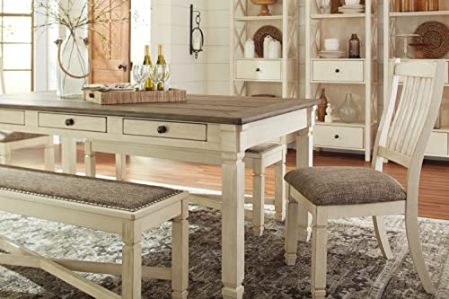 Signature Design by Ashley Bolanburg Farmhouse Rectangular Dining Table, 3 Drawers On Each Side, Seats 6, Wood, 71.88" W x 39.88" D x 31.13" H, Whitewash Signature Design by Ashley