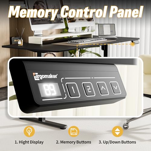 ERGOMAKER 55" Electric Standing Desk, Adjustable Height, Sit Stand Up Desk for Home Office & Computer Workstations, Memory Controller, Black ERGOMAKER