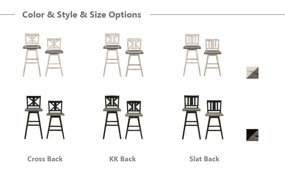 Lexicon Swivel Counter Height Bar Stools-Set-of-2, Modern Solid Wood Kitchen Stools Counter Height, High Back, Swivel Seat, Footrest for Kitchen Island, Easy Assembly, X-Back, 24" SH, White Lexicon