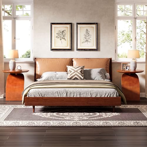 Tribesigns Round Side Table, Wood End Table with a Sturdy Base, Industrial Bedside Table Nightstand for Bedroom, Small Side Table Accent Table for Living Room, Easy Assembly, Brown Tribesigns