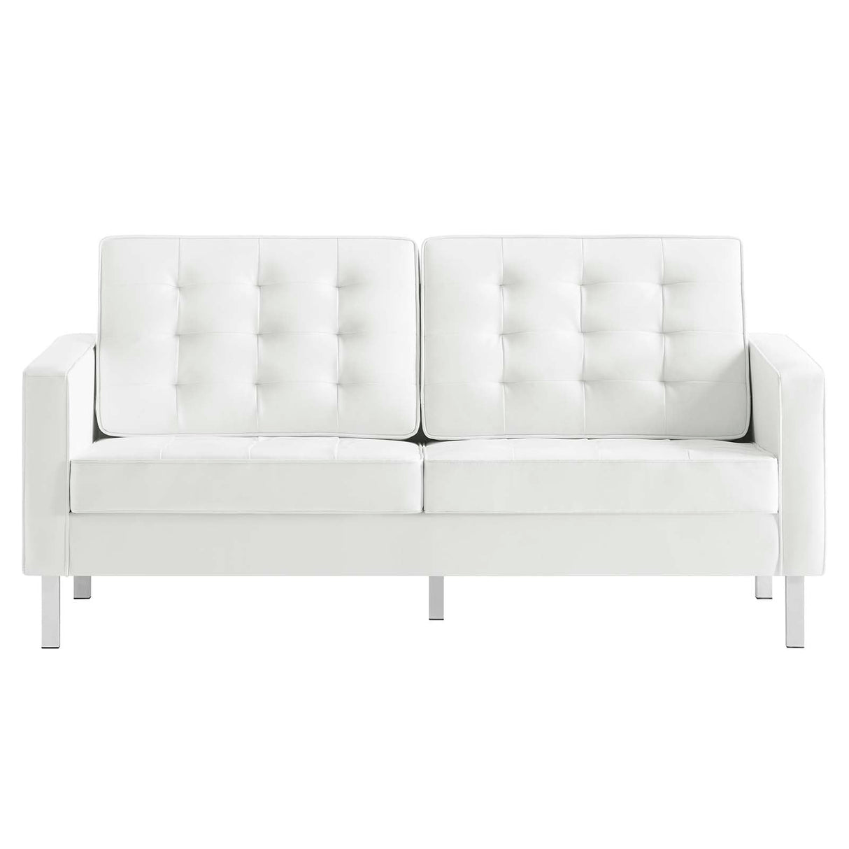 Modway Loft Tufted Button Faux Leather Upholstered Loveseat in Silver White Modway