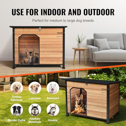 VEVOR Outdoor Dog House, Waterproof Insulated Dog House with Elevated Floor, Anti-Bite Wood Dog House Outdoor Iron Frame, Open Roof, for Medium to Large Dogs VEVOR