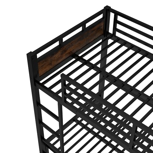 Twin XL Over Twin XL Bunk Bed with Headboard and Full Length Guardrail, Separable Bunk Bed, Heavy Duty Bunk Beds Can Turns Into Loft Bed and Platform Bed, Black Bellemave