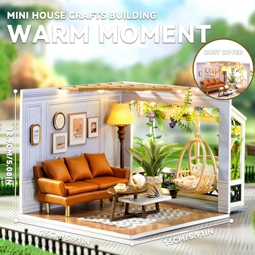 Flever DIY Miniature House Kit, Tiny Home Kit with LED Light, Mini House Build Craft Kits for Adults and Teens, Home Decor Creative Gift for Family/Friends(Warm Moment)