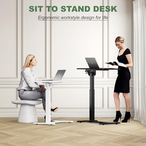 UPGRAVITY Adjustable Overbed Bedside Table - 90° Tiltable Mobile Standing Desk Portable Rolling Computer Cart Movable Desk for Laptop Bed Sofa Side Table Hospital Home Use(15.8" W x 31.5" D, Black) UPGRAVITY
