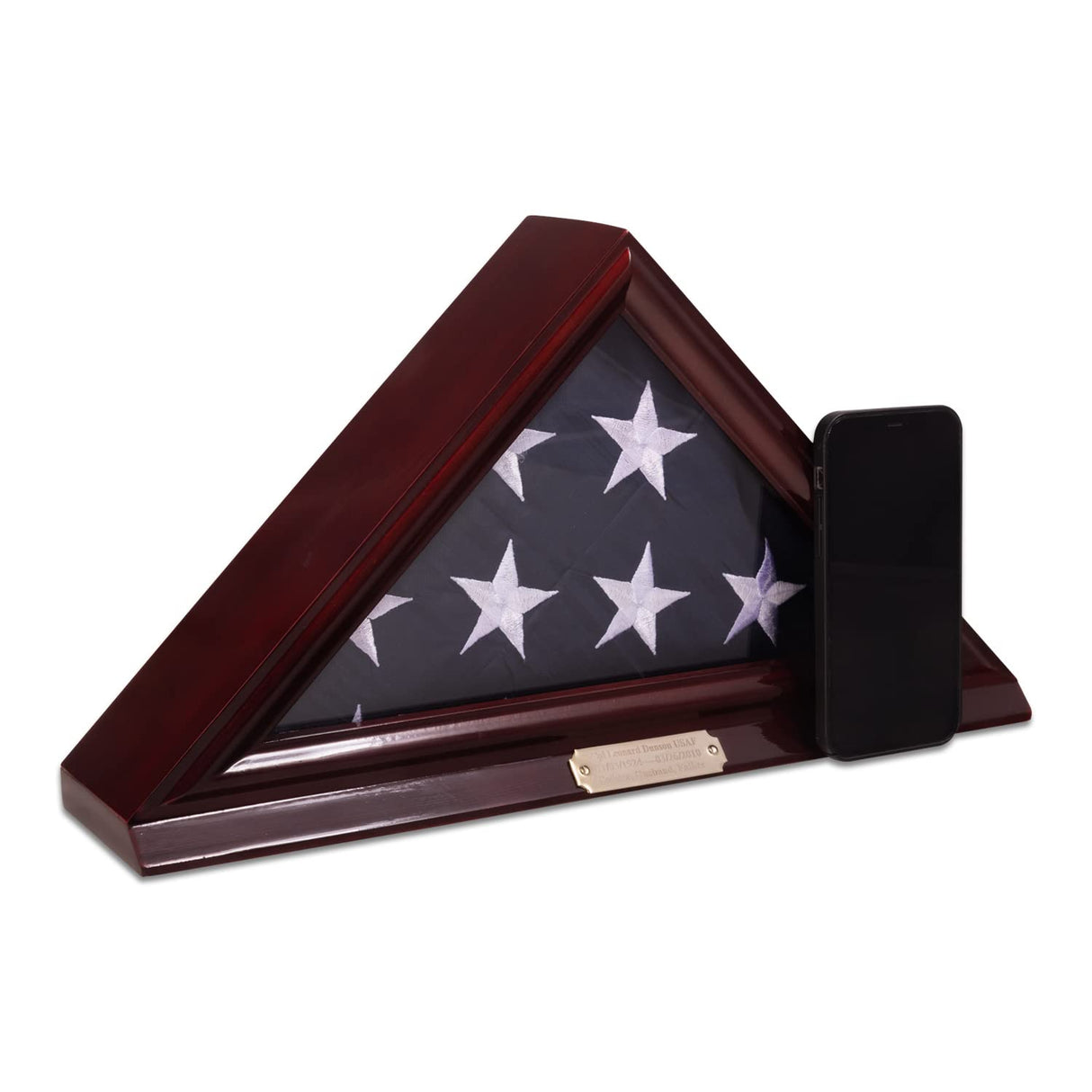 Bey-Berk Custom Personalized Solid Wood Triangle Glass Front Flag Display Case, Holds 3ft by 5ft Flag, Not Suitable for Burial or Memorial Flag (Mahogany) (Mahogany) Bey-Berk