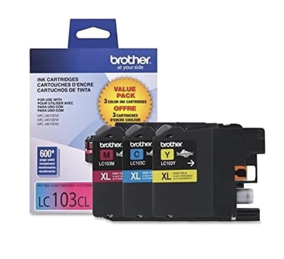 Brother LC103 Ink Cartridge (Black, Cyan, Magenta, Yellow, 4-Pack) in Retail Packaging Brother