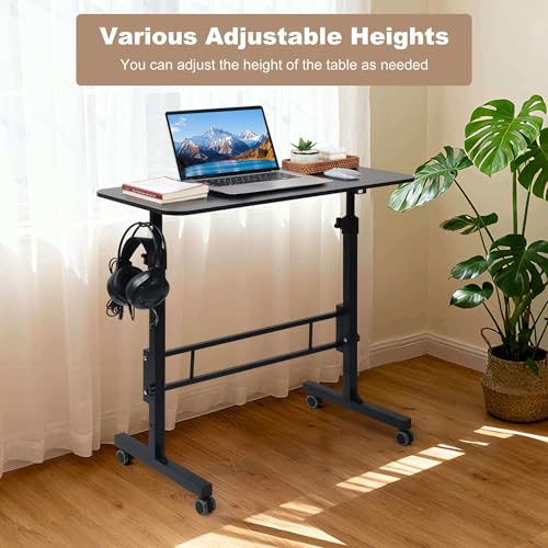 ADQZYWT Adjustable Standing Desk with Wheels, Portable Rolling Walking Pad Desk, Small Laptop Table for Home Office, Sit Stand Up Workstation, Size 15.7"x31.5" Black Desk ADQZYWT