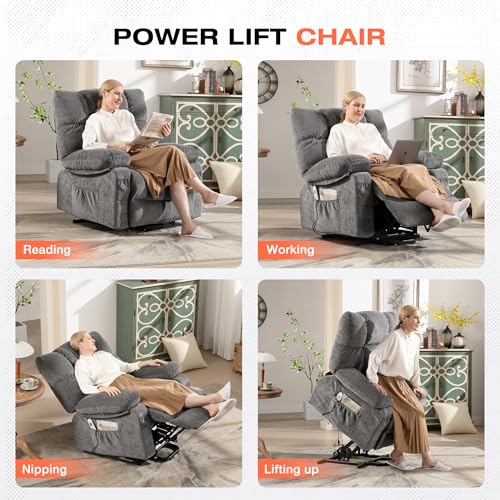 MAHOMICO Power Lift Recliner Chair for Elderly with Vibration Massage and Lumbar Heating, Electric Lift Recliner Sofa with USB Charging Port and Side Pocket for Living Room Comfort