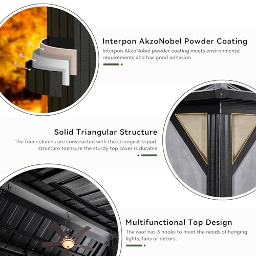 Aoxun 12FT X 16FT Hardtop Gazebo, Outdoor Pergolas with Mosquito Netting and Curtains, Galvanized Steel Double Roof Permanent Aluminum Gazebo, for Gardens, Decks, Patios, Parties Aoxun