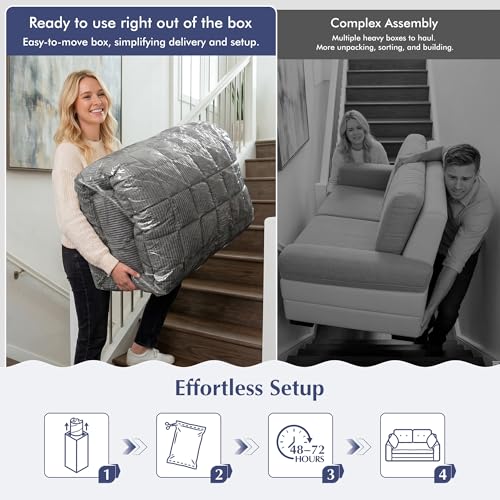 Homkdom Convertible Folding Sofa Bed, 2 in 1 Pull Out Loveseat Sleeper Sofa, Corduroy Futon Couch with Pillows, Tri-Fold Couch for Small Space Living Room Lounge, Space-Saving, Portable, Grey Homkdom