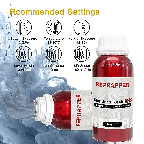 Reprapper ABS-Like 3D Printer Resin, 405nm Fast UV-Curing 1kg Gray 3D Printing Resin Photopolymer Sensitive Resin for LCD Printer, Grey 1000g RepRapper
