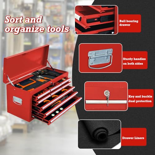 Kirmosal 13 Drawers Rolling Tool Chest with Wheels,Large Capacity Tool Storage Cabinet with Removable Top Toolbox, Locking Mechanical Tool Cart with Liner,Suitable for Garages, Warehouses-red Kirmosal