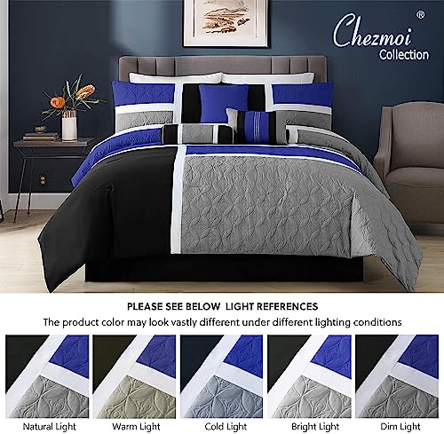Chezmoi Collection Upland 7-Piece Quilted Patchwork Comforter Set, Blue/Black/Gray, Full Chezmoi Collection