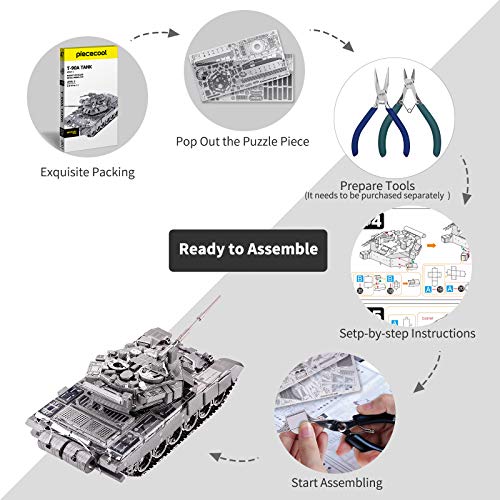 Piececool Metal 3D Puzzles for Adults or Teens, Military Tank T-90A DIY 3D Metal Model Building Projects Kits Brain Teaser Puzzle - Great Gift Idea,150 Pcs