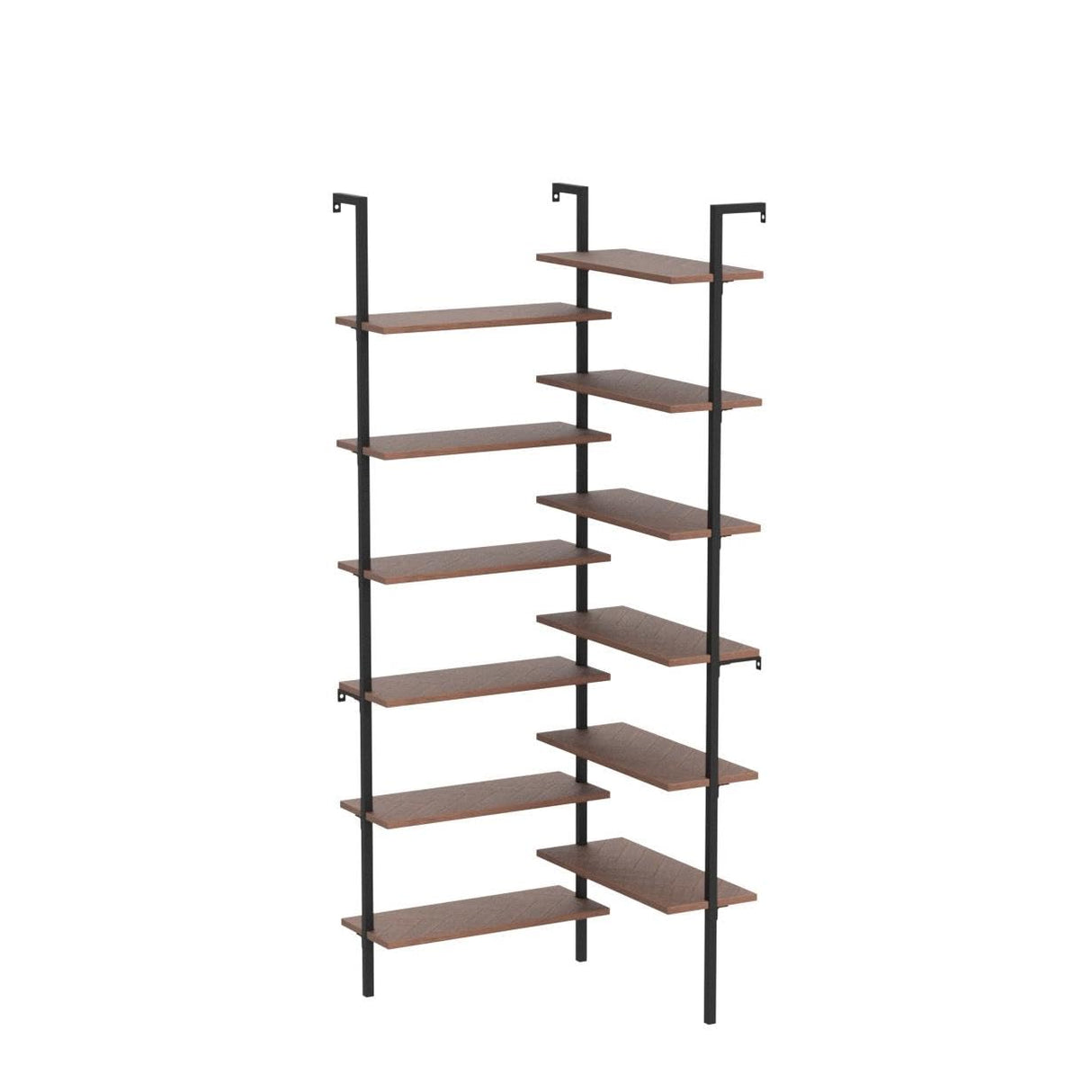 HOMISSUE Corner Bookshelf,12-Tier L Shaped Bookshelf, Double Wide Corner Wall Mount Bookcase with Metal Frame and Wood, Modern Industrial Corner Shelf for Living Room, Kitchen, Home Office Brown HOMISSUE