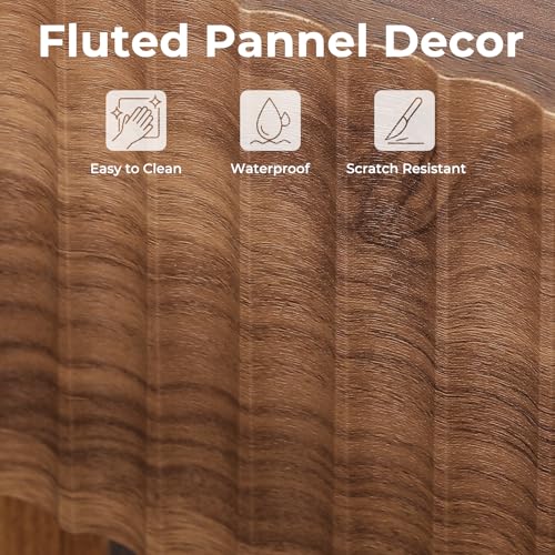 ZYBT 56" Fluted Console Table, Boho Vanity Desk Wooden Narrow Sofa Table Behind The Couch, Farmhouse Entryway Table for Entrance, Hallway,Living Room,Bedroom, Home Office,Brown ZYBT