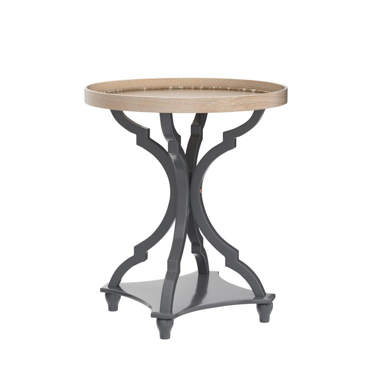 Wnutrees Farmhouse Round Accent End Table, Rustic Side Table Nightstands for Living Room Bedroom, Wood Tray Top, Handcrafted Finish, Set of 2, Grey Wnutrees