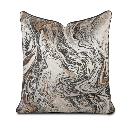 Hvatixos 1pc Polyester Pillow Cover Multicolor Abstract Texture Geometric Lines Black Moire Marble Pattern Light Luxury Single-Sided high-Precision Jacquard with Zipper 18 x 18 inches(no Pillow core) Hvatixos