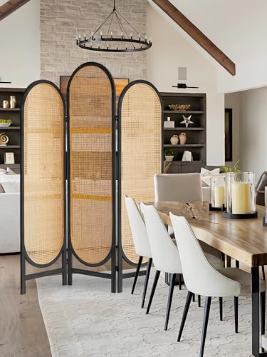 3 Panel Folding Room Divider, Hand-Woven Rattan Room Dividers and Folding Privacy Screens with Bi-Directional Hinge, Pre-Assembled Partition Room Dividers for Home Office Bedroom Restaurant, Black ALeesing