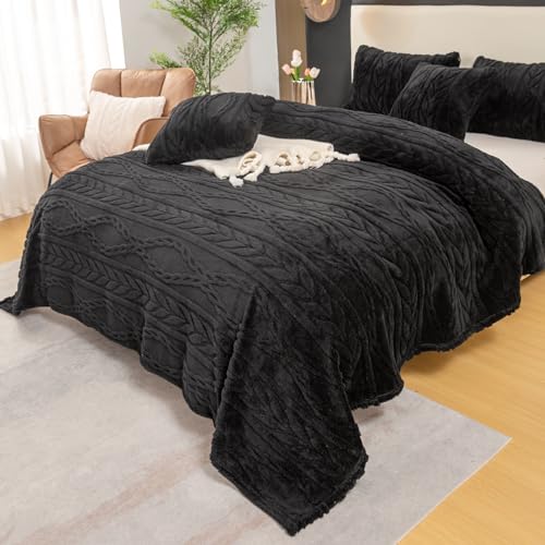 YUSOKI Queen Size Blanket Single Layer,Weight(4.4lb),370GMS-3D Stylish Design for Gift Home Decor (Black,90"x90") YUSOKI
