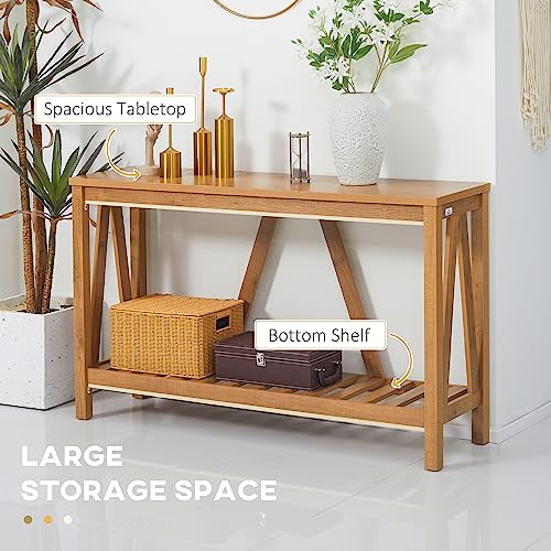 HOMCOM Console Table, Farmhouse Entryway Table with Storage Slatted Shelf, Rustic Sofa Table with Anti-Tipper for Living Room, Hallway, Brown HOMCOM