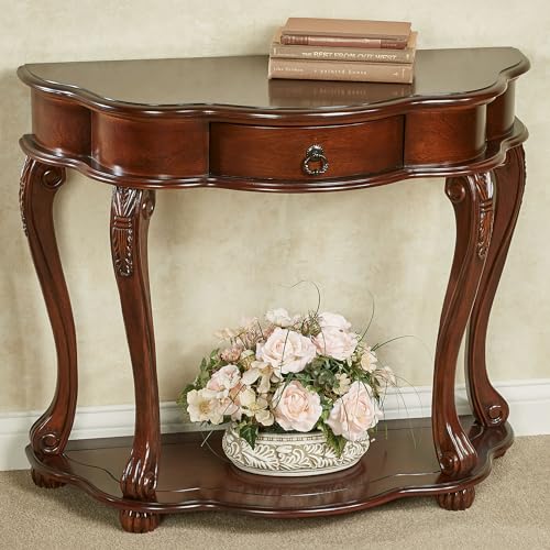 Touch of Class Eudora Natural Cherry Console Table | Half Round Wooden Vintage Accent | Semi Circle Traditional Style Furniture for Bedroom, Living Room, Sofa Touch of Class