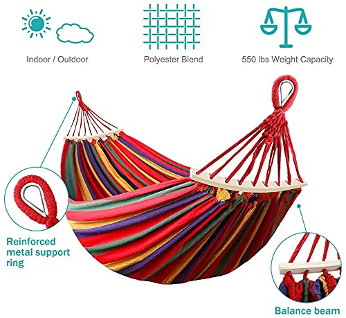Outerman 275 x 155 cm Camping Hammock, Hammocks Thickened Canvas Fabric with 550lb Load Capacity, Two Anti Roll Balance Beam and Sturdy Metal Knot Tree Straps for Travel, Beach, Backyard etc. Outerman