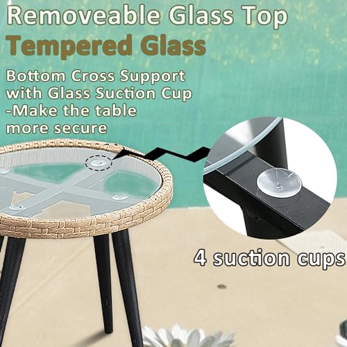 WenHaus 3 Piece Patio Bistro Sets, Outdoor Wicker Furniture Set, All-Weather Rattan Chairs Conversation Set with Cushions Round Table for Garden,Balcony,Backyard,Porch,Deck-Beige WenHaus