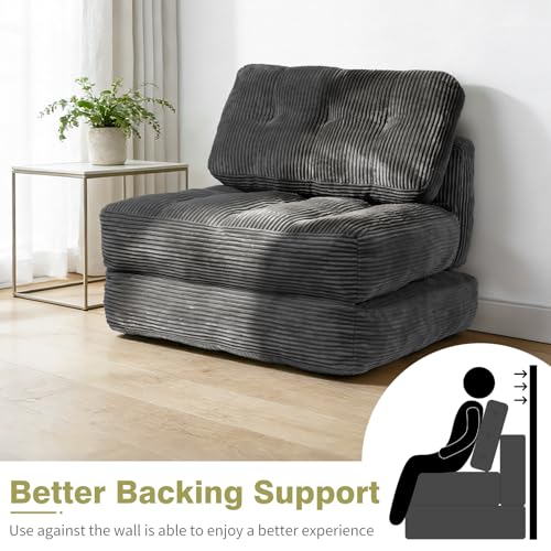 Art3d Folding Sofa Bed, Convertible Sleeper Sofa Bed with Pilow & Back Support, 3 in 1 Long Futon Boneless Couch, Comfy Floor Couch for Living Room, Bedroom, Dark Gray Art3d