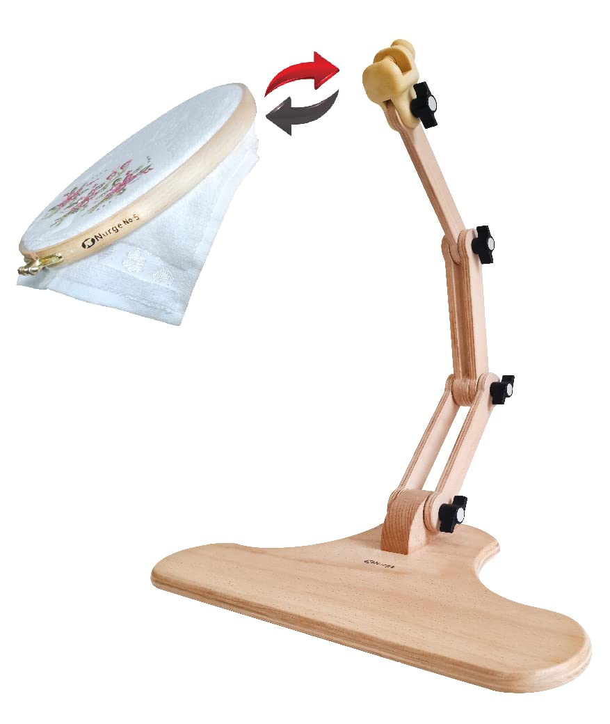 Nurge Adjustable Embroidery Table Stand, Cross Stitch Hoop Stand, Embroidery Hoop Holder. Hand Polished Natural Wood. ( Model No:190-4) Nurge