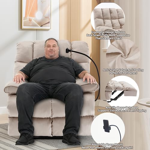 Euthymia Oversized Recliner Chair, Big and Tall Recliner Chairs for Adults 400LBS, Large Recliner Chair, Extra Wide Recliner for Living Room, Cream