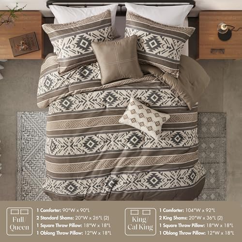 Madison Park Queen Comforter Set, Stripes Herringbone Southwestern Boho Comforters Queen Size, All Season Lightweight & Fluffy Microfiber Bed Set, 2 Décor Pillows, Mariposa, Full/Queen Brown 5 Piece Madison Park