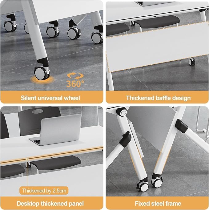 JNMDLAKO 2.5 FT Conference Room Table 6 Pack Folding Conference Table Conference Room Foldable Flip Top Table Training Tables with Wheels for Office Meeting Room Classroom JNMDLAKO