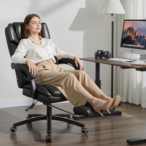 500lbs 3D Kneading Massage Office Chair with FootRest, Big and Tall Ergonomic Reclining Computer Gaming Chair, Padded Linkage Armrests, Heavy Duty Metal Base Executive Office Chair CHAIRKER