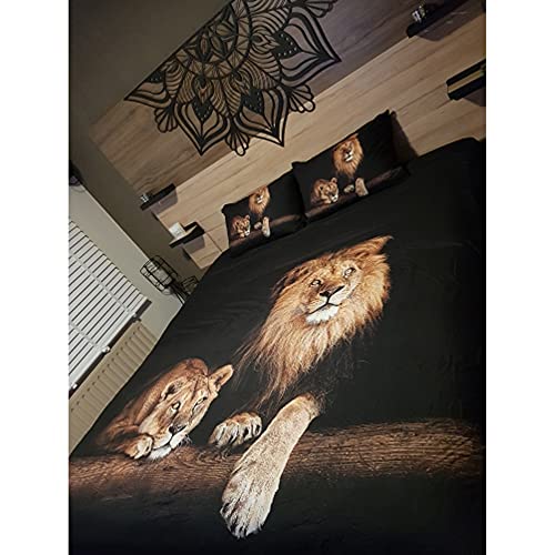 Holiyjog Lion Duvet/Quilt Cover Sets Black Linens Bed Pillow Shams King Queen Twin Full Size Boys Kids Animal Bed Set Home Textile (Queen, 004) Holiyjog
