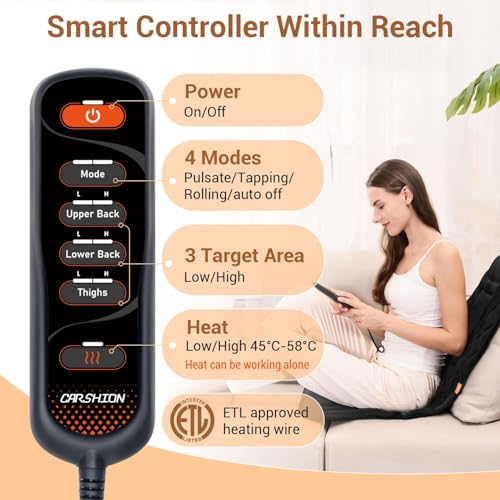 CARSHION Back Massager with Heat,Heated Seat Cover Cushion with 5 Vibrating Massage Nodes Chair Pad for Pain Relief Home Office Use CARSHION