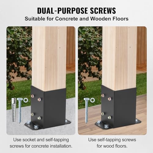 VEVOR 4x4 Post Base 10 Pcs, Inner Size 3.6"x3.6" Post Base Brackets, Heavy Duty Powder-Coated Post Anchor Matte Black Wood Post Brackets for Pavilion Deck Railing Support Deck Base Plate VEVOR