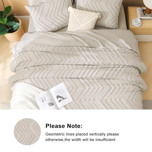 Litanika Queen Comforter Set with Sheets Beige - 7 Pieces Bed in a Bag Queen Chevron Tufted Complete Bedding Sets with Comforter, Sheets, Pillowcases & Shams Litanika