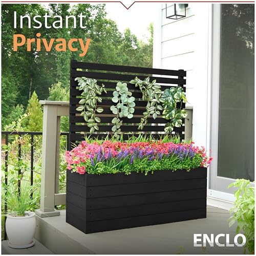 4 ft H x 3.5 ft W x 1.2 ft L Enclo Wood Privacy Screen with Planter Box, Raised Garden Bed with Trellis for Climbing Plants Outdoor, Privacy Planter for Patio, Balcony or Deck, Tacoma Charcoal EC18048 Enclo Privacy Screens