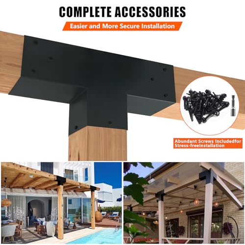 ITeVe.GD 3-Way Pergola Kit,3-Way T-Shape Flat Pergola DIY Brackets for 6 x 6 (Actual:5.5"x5.5") Lumber for Patio Pergola,Log Cabin Gazebo W/Hardware - 1 Pack… ITeVe.GD