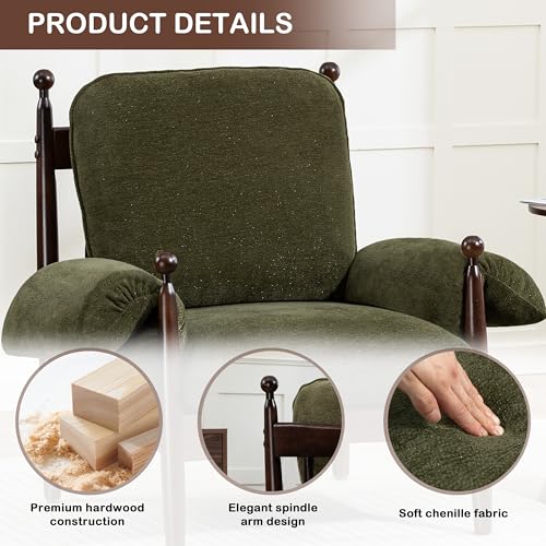 AQO Mid Century Modern Accent Chair with Arms, Upholstered Spindle Chair with Wood Frame, High-Resilience Sponge Cushion for Living Room Bedroom Office AQO