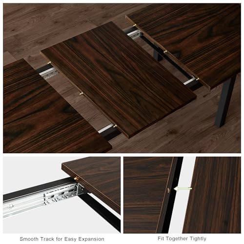 Feonase 5-Piece Dining Table Set for 4-8 People, 63" Extendable Kitchen Table Set with 2 Benches and 2 Square Stools, Dining Room Table with MDF Wood Board, Easy Clean, Dark Brown Feonase