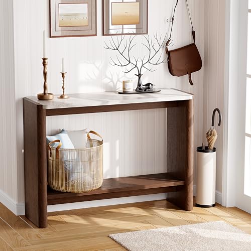 SUNBURY Modern Console Table with Faux Marble Top, 43 Inches Entryway Console Table with Open Shelf, Sofa Table Behind Couch for Hallwa, Living Room, Entrance SUNBURY